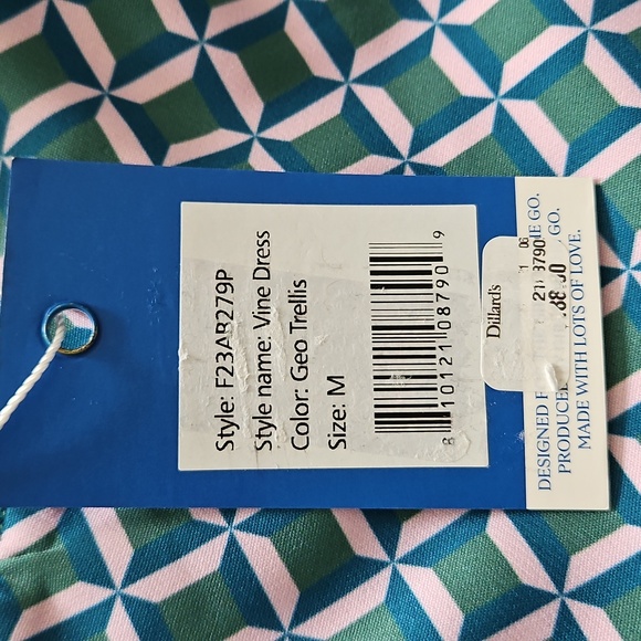 Addison Bay Long Sleeve Vine Dress: Geo Trelis- Green/Pink/Teal - Picture 9 of 15